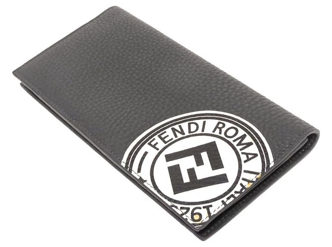 Fendi Gray Embossed Leather Long Wallet Brown - view 4
