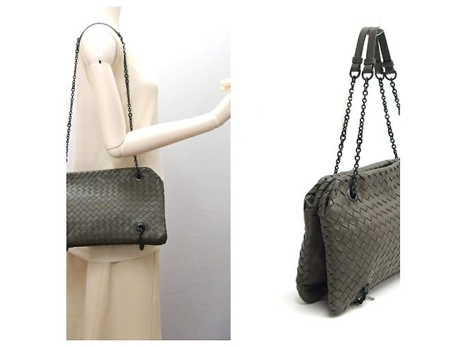 Borsa a tracolla Bottega Veneta Intrecciato con catena Marrone - vista 3