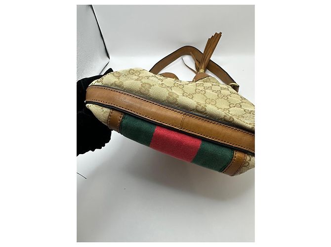 Bamboo Borsa a secchiello Gucci Rania GG Canvas Marrone Rosso Beige Verde - vista 11