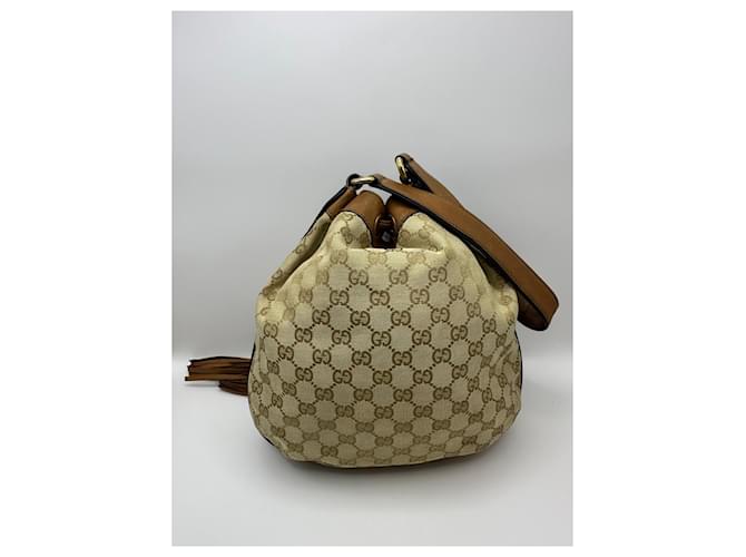Bamboo Borsa a secchiello Gucci Rania GG Canvas Marrone Rosso Beige Verde - vista 3