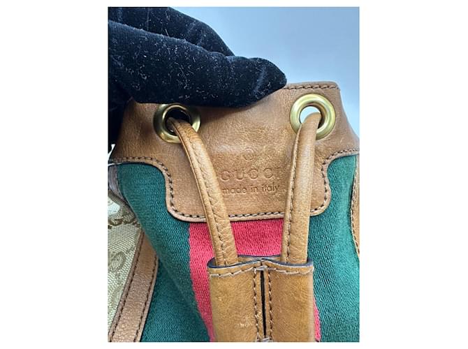 Bamboo Borsa a secchiello Gucci Rania GG Canvas Marrone Rosso Beige Verde - vista 4