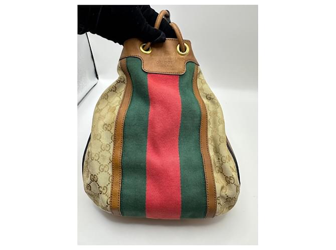Bamboo Borsa a secchiello Gucci Rania GG Canvas Marrone Rosso Beige Verde - vista 6