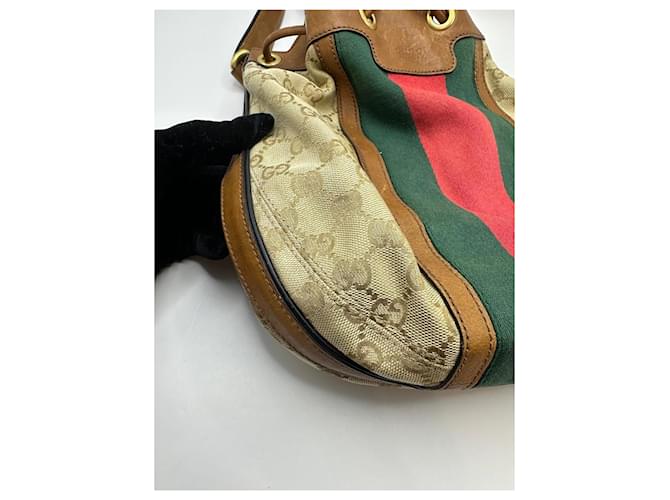 Bamboo Borsa a secchiello Gucci Rania GG Canvas Marrone Rosso Beige Verde - vista 7