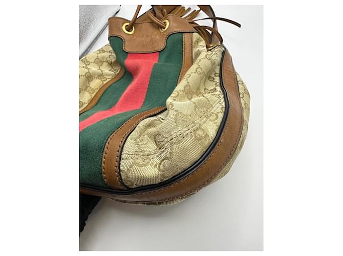 Bamboo Borsa a secchiello Gucci Rania GG Canvas Marrone Rosso Beige Verde - vista 8