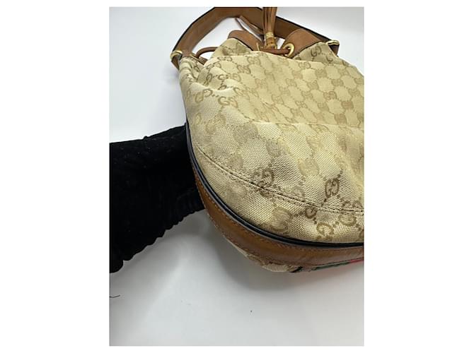 Bamboo Borsa a secchiello Gucci Rania GG Canvas Marrone Rosso Beige Verde - vista 9