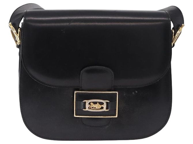 Céline Borsa a tracolla CELINE Horse Carriage in pelle nera e oro Auth 198510 Nero - vista 13