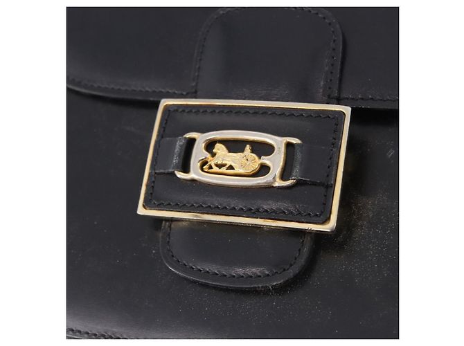 Céline Borsa a tracolla CELINE Horse Carriage in pelle nera e oro Auth 198510 Nero - vista 17