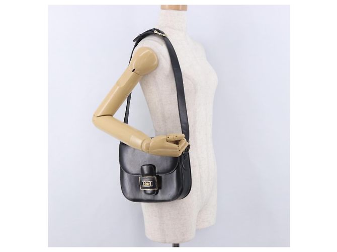 Céline Borsa a tracolla CELINE Horse Carriage in pelle nera e oro Auth 198510 Nero - vista 24
