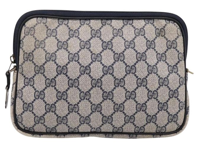 Borsa Clutch GUCCI GG Supreme PVC Leather Navy Gold Tone Auth ep15814 - vista 13
