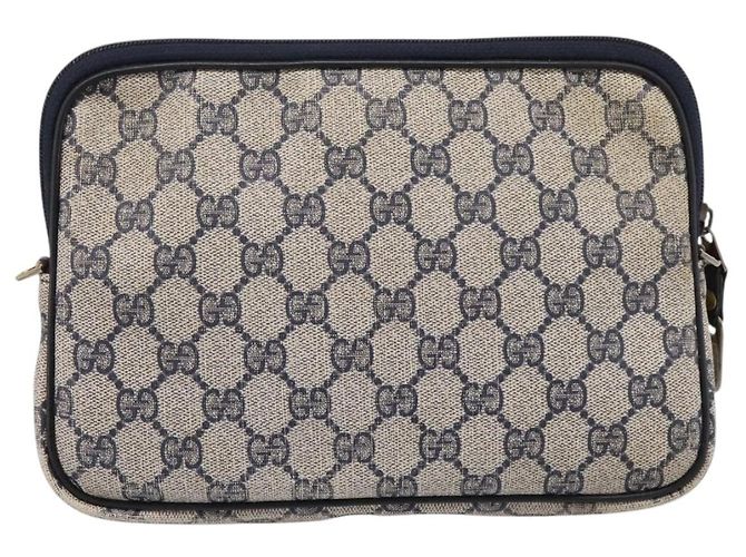 Borsa Clutch GUCCI GG Supreme PVC Leather Navy Gold Tone Auth ep15814 - vista 2