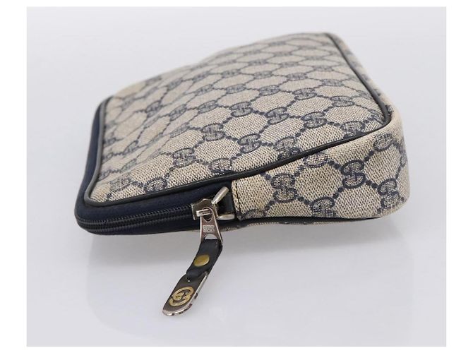 Borsa Clutch GUCCI GG Supreme PVC Leather Navy Gold Tone Auth ep15814 - vista 3