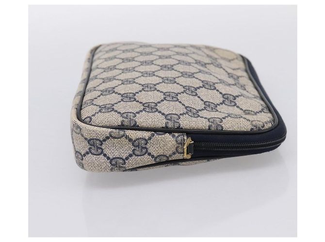 Borsa Clutch GUCCI GG Supreme PVC Leather Navy Gold Tone Auth ep15814 - vista 4