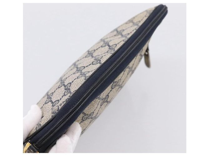 Borsa Clutch GUCCI GG Supreme PVC Leather Navy Gold Tone Auth ep15814 - vista 5
