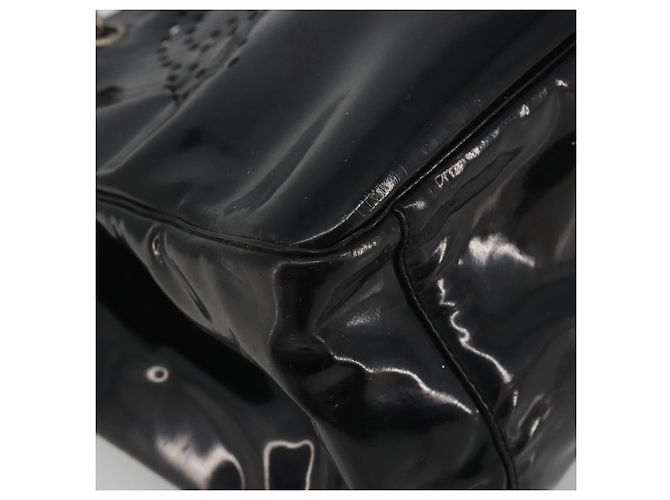 Borsa Tote a catena CHANEL Vernice Nera Argento CC Auth BA14897 Nero - vista 14