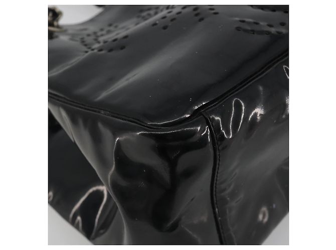 Borsa Tote a catena CHANEL Vernice Nera Argento CC Auth BA14897 Nero - vista 16