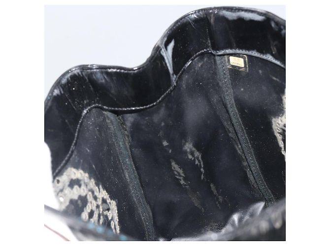 Borsa Tote a catena CHANEL Vernice Nera Argento CC Auth BA14897 Nero - vista 18