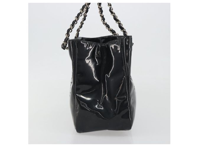 Borsa Tote a catena CHANEL Vernice Nera Argento CC Auth BA14897 Nero - vista 3