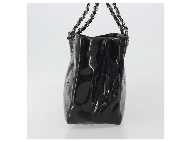Borsa Tote a catena CHANEL Vernice Nera Argento CC Auth BA14897 Nero - vista 4