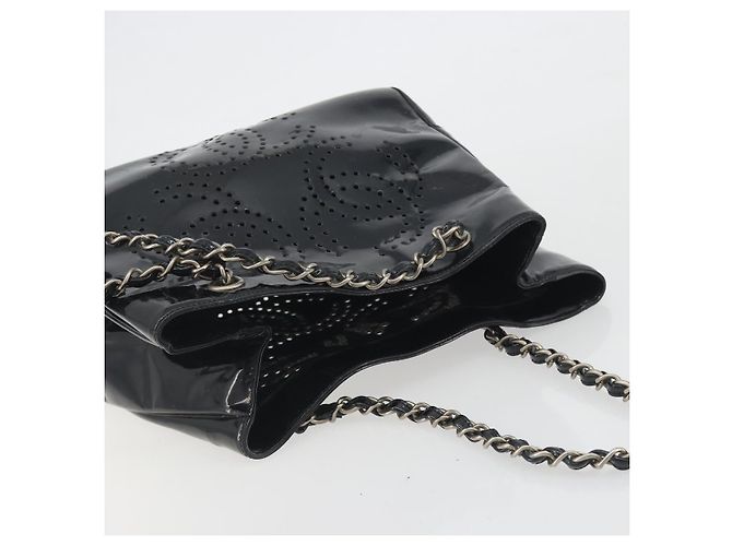 Borsa Tote a catena CHANEL Vernice Nera Argento CC Auth BA14897 Nero - vista 6