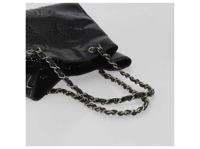 Borsa Tote a catena CHANEL Vernice Nera Argento CC Auth BA14897 Nero - vista 7