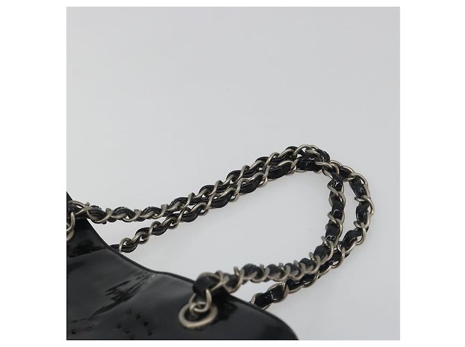 Borsa Tote a catena CHANEL Vernice Nera Argento CC Auth BA14897 Nero - vista 8