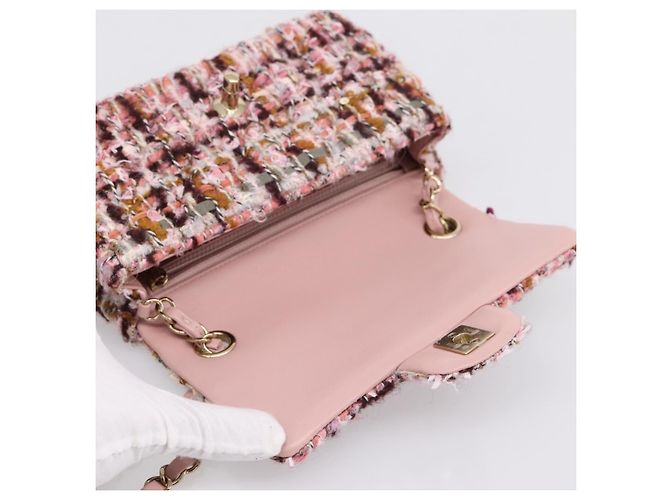 Borsa a tracolla CHANEL Matelasse 20 in tweed rosa con catena e CC tono oro Auth BA148111SM - vista 10