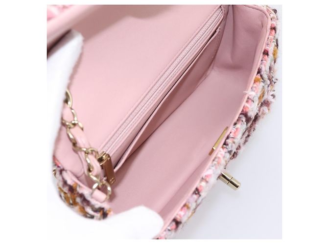 Borsa a tracolla CHANEL Matelasse 20 in tweed rosa con catena e CC tono oro Auth BA148111SM - vista 11