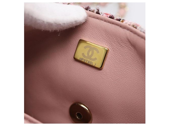 Borsa a tracolla CHANEL Matelasse 20 in tweed rosa con catena e CC tono oro Auth BA148111SM - vista 12