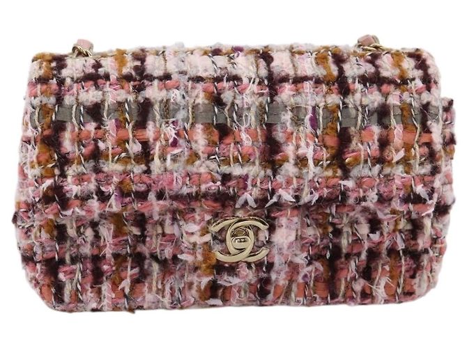 Borsa a tracolla CHANEL Matelasse 20 in tweed rosa con catena e CC tono oro Auth BA148111SM - vista 13