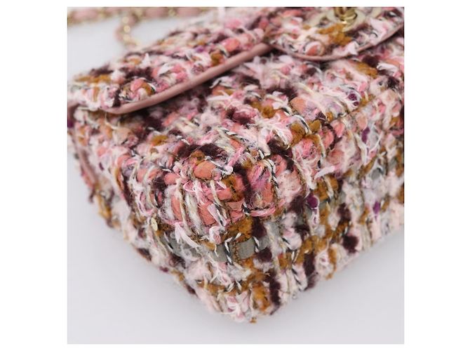 Borsa a tracolla CHANEL Matelasse 20 in tweed rosa con catena e CC tono oro Auth BA148111SM - vista 14