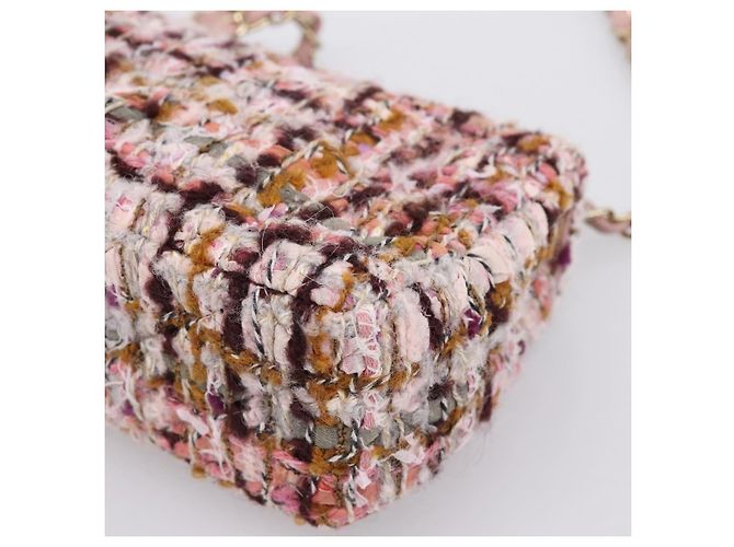 Borsa a tracolla CHANEL Matelasse 20 in tweed rosa con catena e CC tono oro Auth BA148111SM - vista 15