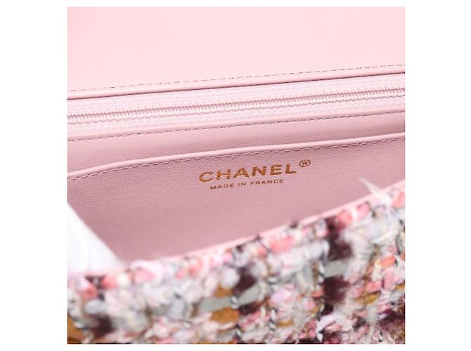 Borsa a tracolla CHANEL Matelasse 20 in tweed rosa con catena e CC tono oro Auth BA148111SM - vista 17