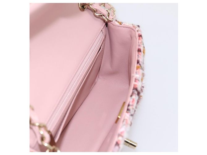 Borsa a tracolla CHANEL Matelasse 20 in tweed rosa con catena e CC tono oro Auth BA148111SM - vista 18
