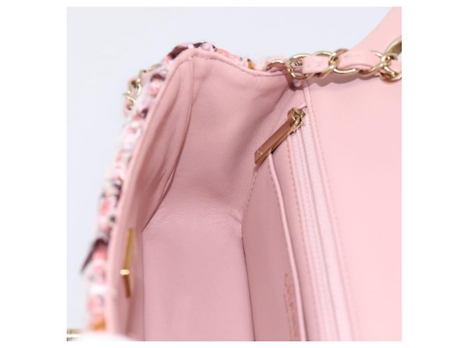 Borsa a tracolla CHANEL Matelasse 20 in tweed rosa con catena e CC tono oro Auth BA148111SM - vista 19