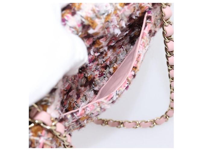 Borsa a tracolla CHANEL Matelasse 20 in tweed rosa con catena e CC tono oro Auth BA148111SM - vista 23