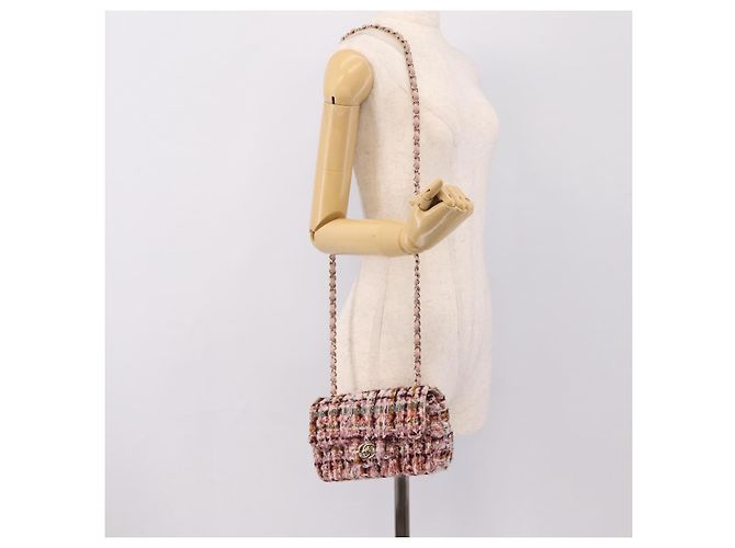 Borsa a tracolla CHANEL Matelasse 20 in tweed rosa con catena e CC tono oro Auth BA148111SM - vista 24