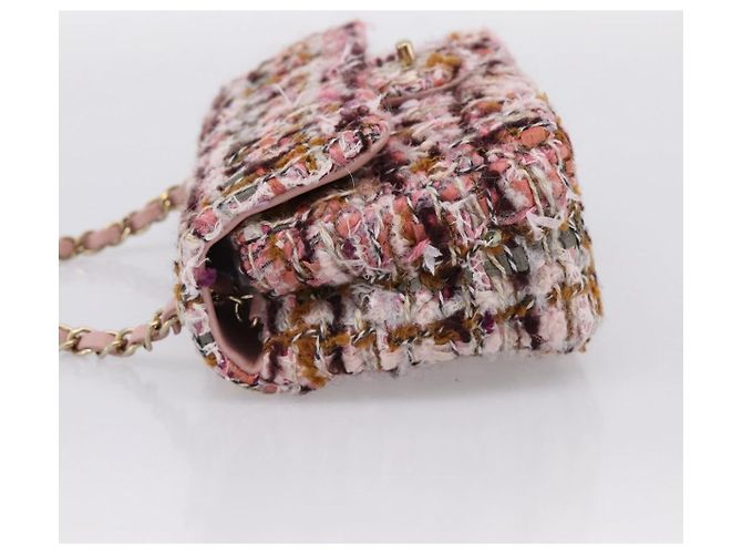 Borsa a tracolla CHANEL Matelasse 20 in tweed rosa con catena e CC tono oro Auth BA148111SM - vista 3