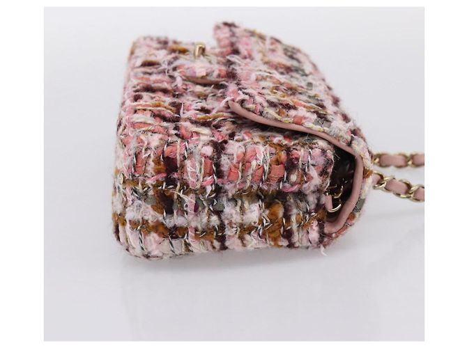 Borsa a tracolla CHANEL Matelasse 20 in tweed rosa con catena e CC tono oro Auth BA148111SM - vista 4