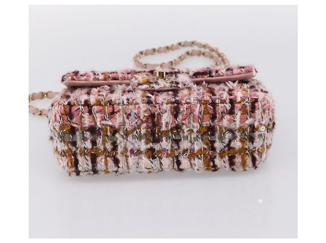 Borsa a tracolla CHANEL Matelasse 20 in tweed rosa con catena e CC tono oro Auth BA148111SM - vista 5
