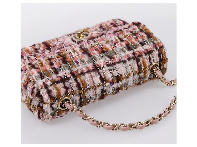 Borsa a tracolla CHANEL Matelasse 20 in tweed rosa con catena e CC tono oro Auth BA148111SM - vista 6