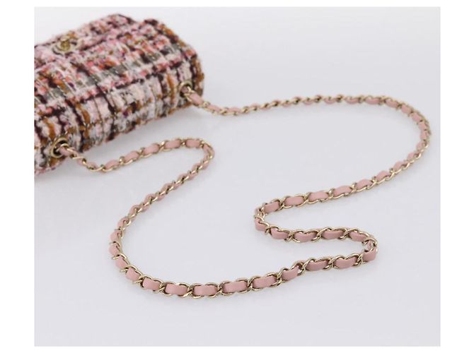 Borsa a tracolla CHANEL Matelasse 20 in tweed rosa con catena e CC tono oro Auth BA148111SM - vista 7