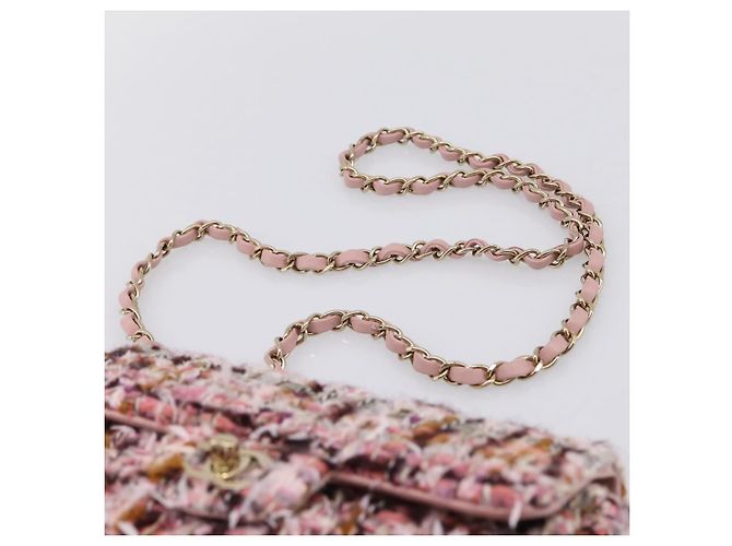 Borsa a tracolla CHANEL Matelasse 20 in tweed rosa con catena e CC tono oro Auth BA148111SM - vista 8
