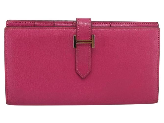 Hermès Portafoglio HERMES Beansufla in pelle rosa argento Auth 198769A - vista 13