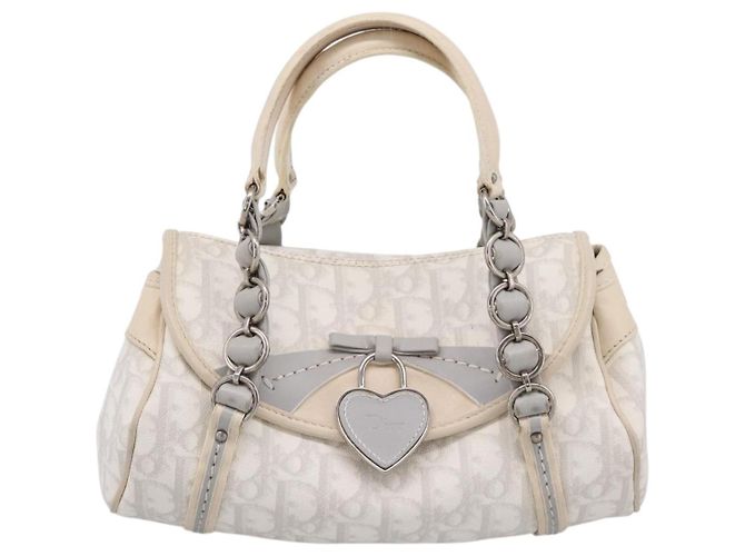Borsa a Mano Christian Dior Trotter Canvas Romantic PVC Bianco Argento Auth 197513V - vista 13