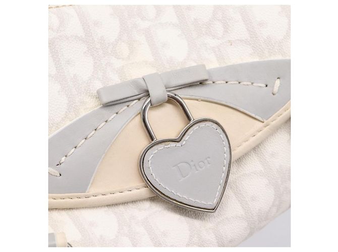 Borsa a Mano Christian Dior Trotter Canvas Romantic PVC Bianco Argento Auth 197513V - vista 17