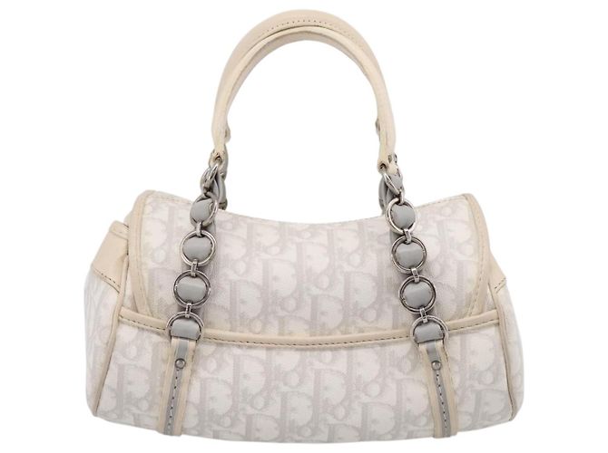 Borsa a Mano Christian Dior Trotter Canvas Romantic PVC Bianco Argento Auth 197513V - vista 2