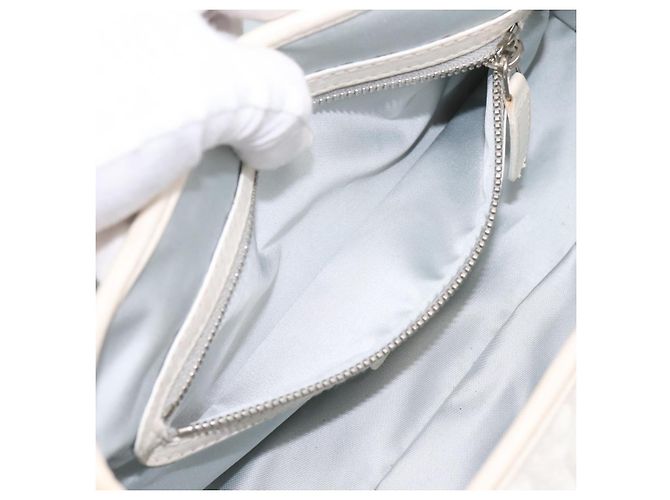 Borsa a Mano Christian Dior Trotter Canvas Romantic PVC Bianco Argento Auth 197513V - vista 22