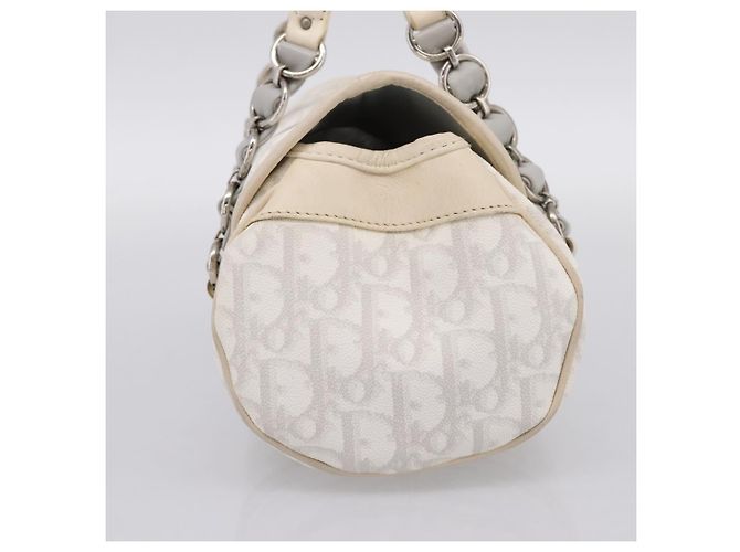 Borsa a Mano Christian Dior Trotter Canvas Romantic PVC Bianco Argento Auth 197513V - vista 3