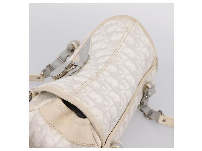 Borsa a Mano Christian Dior Trotter Canvas Romantic PVC Bianco Argento Auth 197513V - vista 6