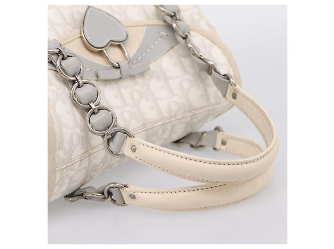 Borsa a Mano Christian Dior Trotter Canvas Romantic PVC Bianco Argento Auth 197513V - vista 7